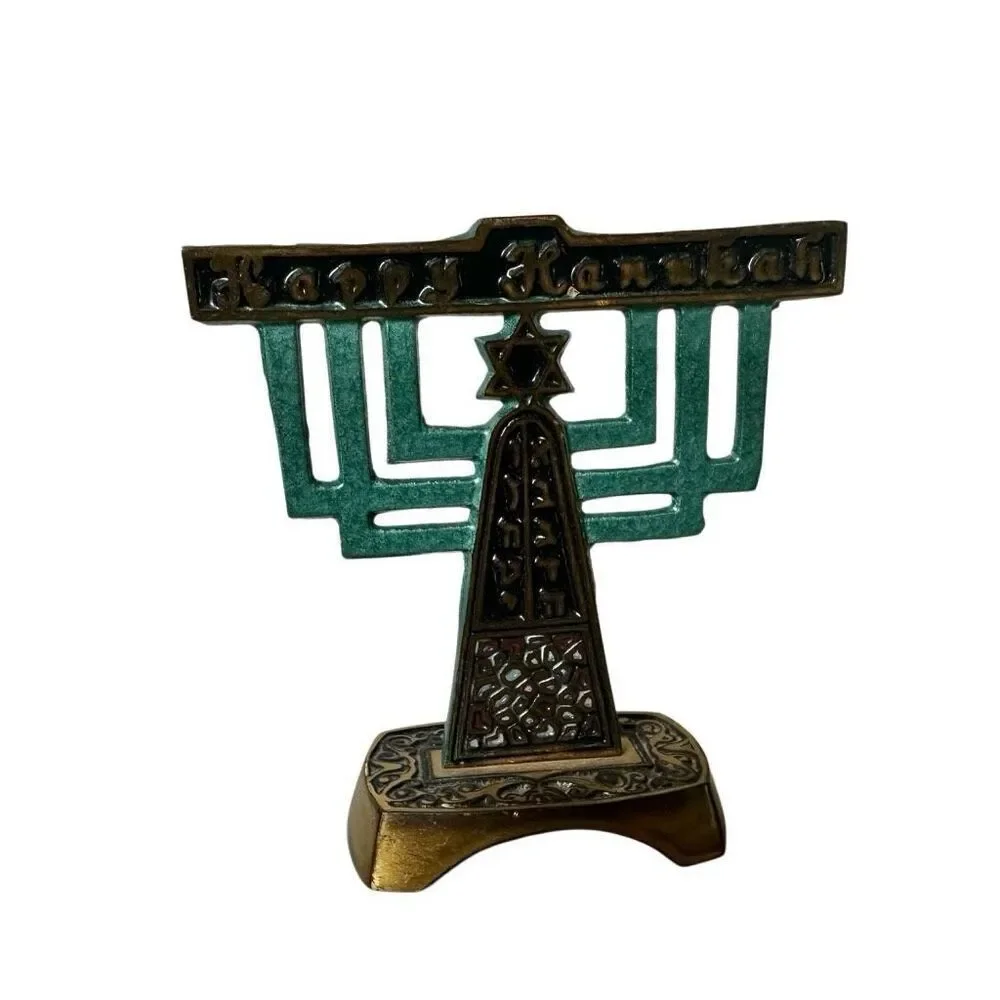 Vintage  Miniature Brass & Enamel Menorah